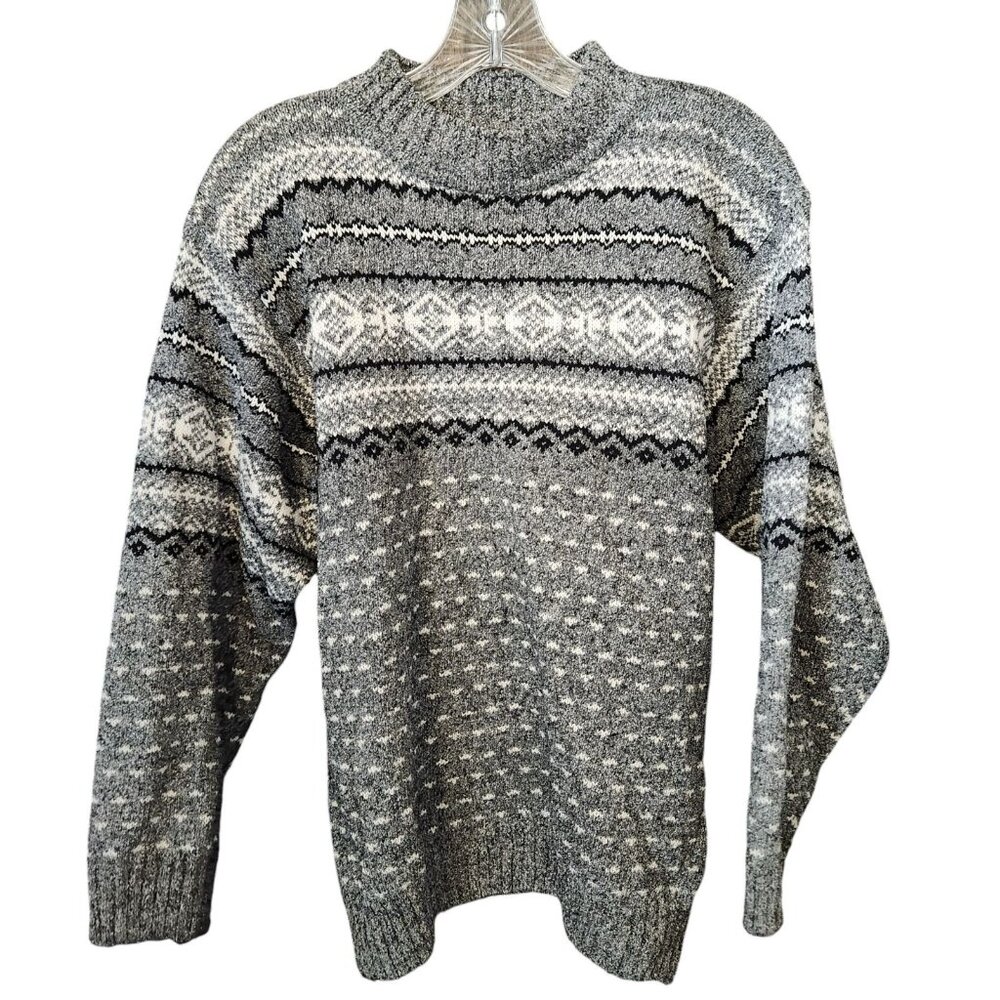 Vtg Lizwear Liz Claiborne Women's M Sweater Fair Isle Knit Silk Nylon Ski Resort
